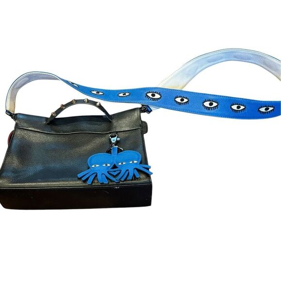 Min & Mon Handbags - Min & Mon Black Leather Satchel with Retro Octotwins Charm & Derachable Strap